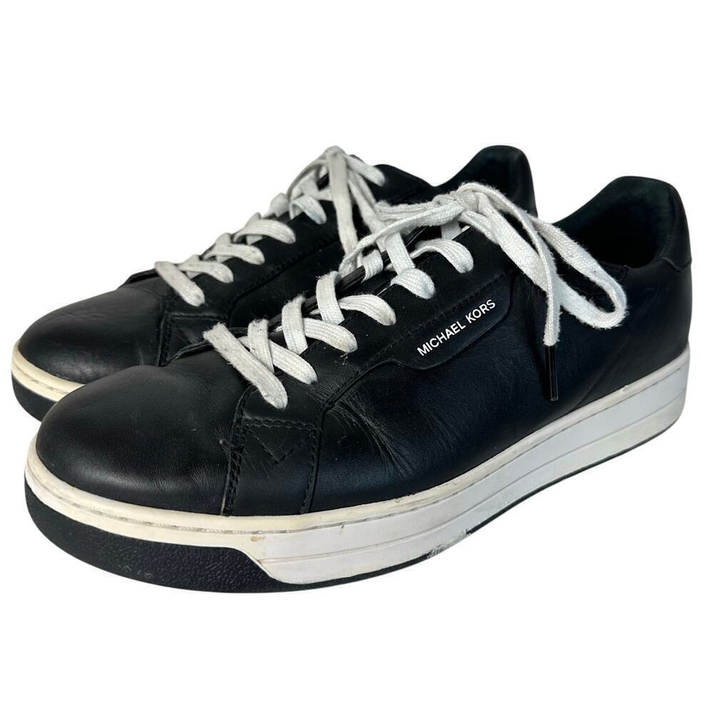 Michael Kors Sneakers Keating Low Top Lace Up Leather Shoes Black White 8